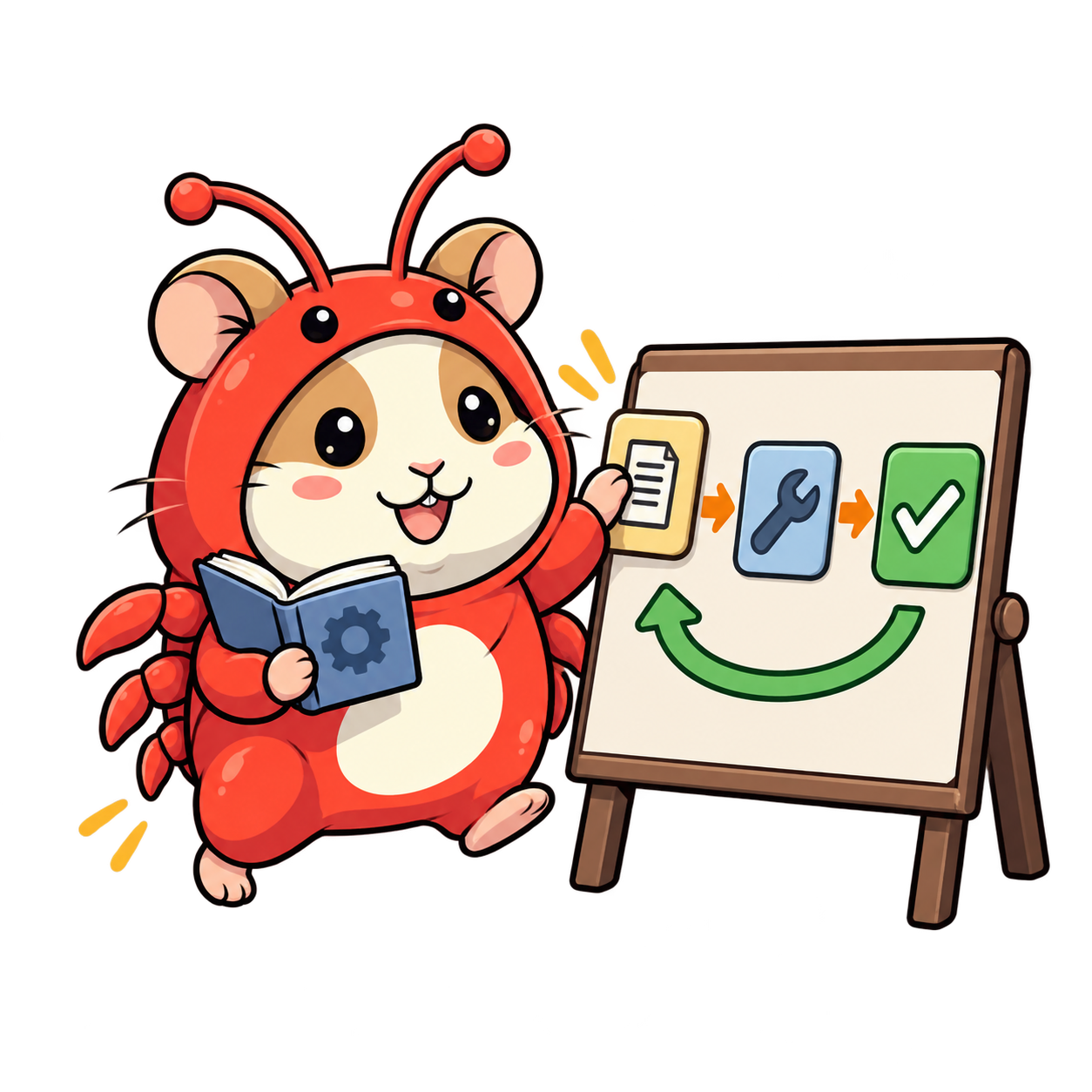 Hamcrab follows an instruction book and moves a task through a repeatable workflow.