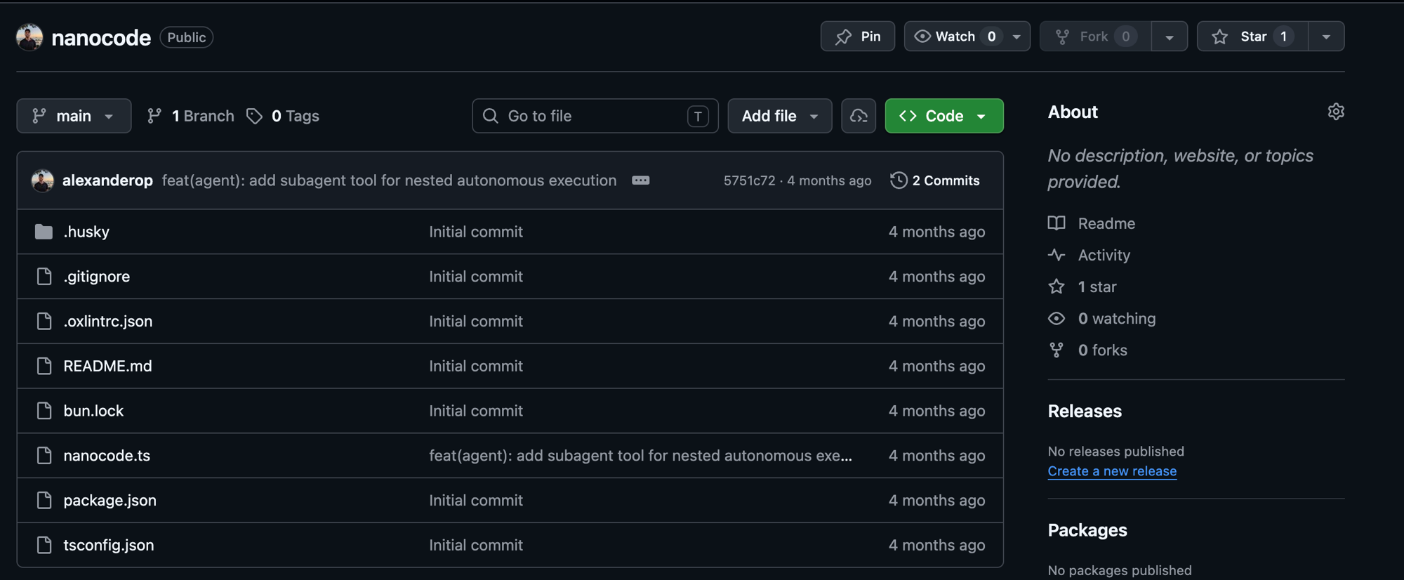 The nanocode repository, a roughly 350-line coding agent built to understand Claude Code from the inside