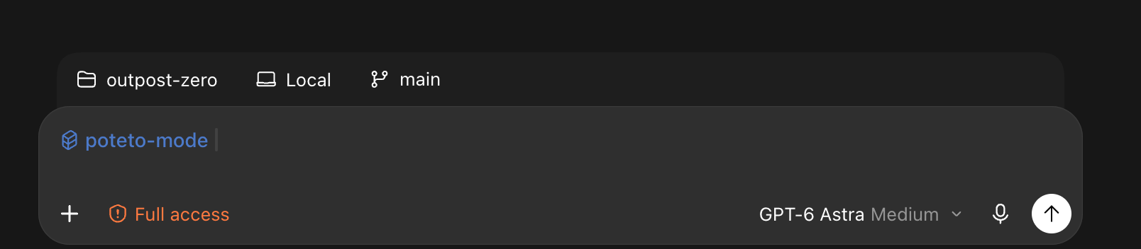Prompt composer with the poteto-mode skill selected.