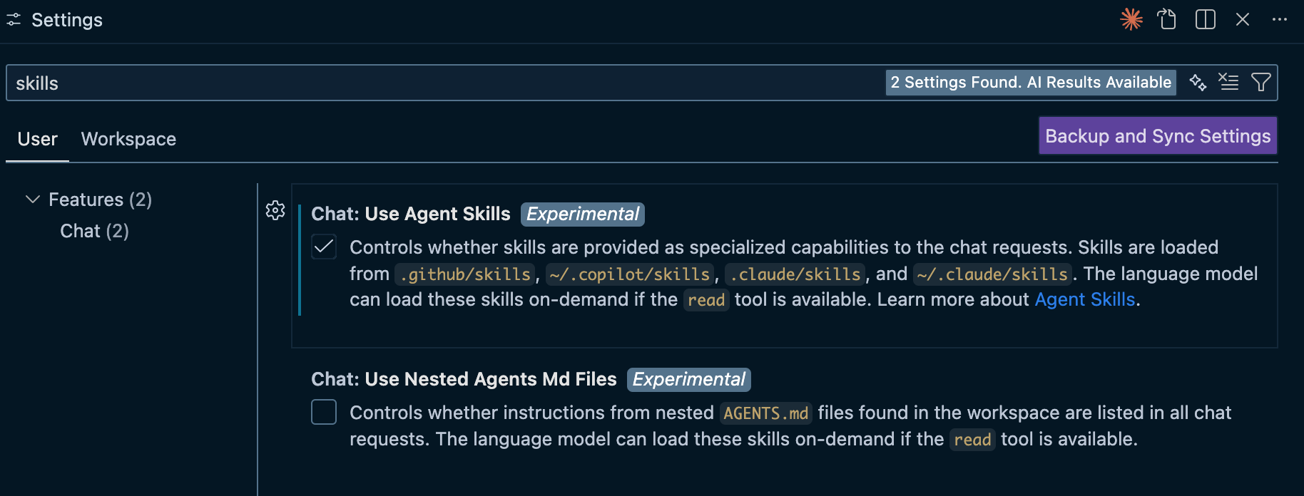 VS Code settings screenshot