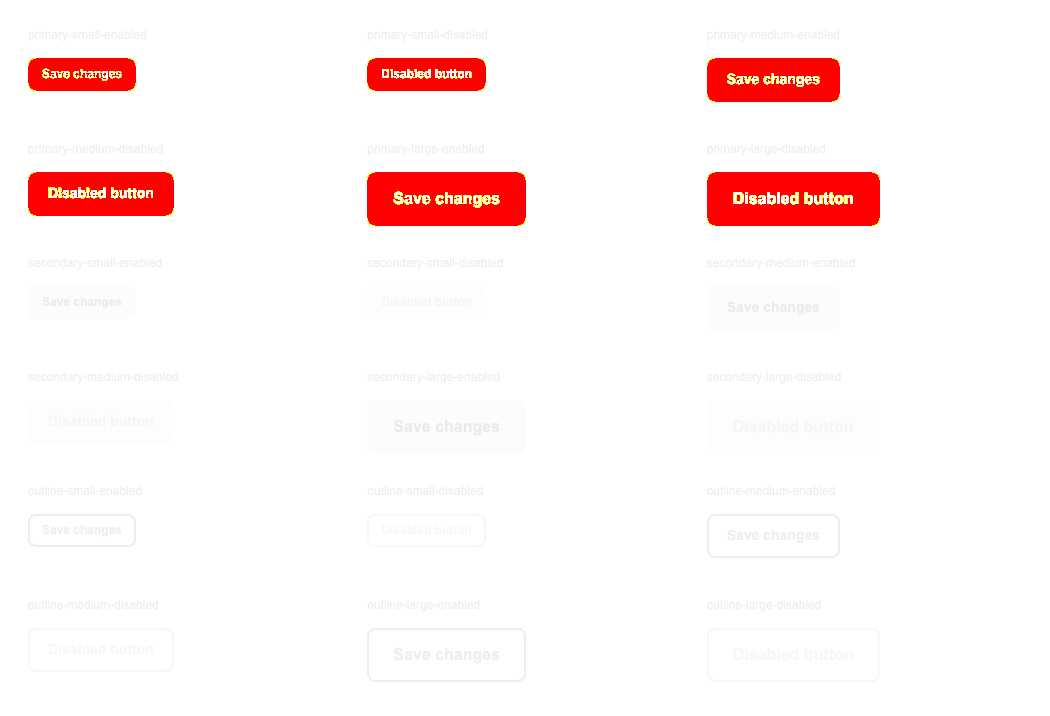 Visual diff highlighting the changed backgrounds of the six primary buttons while the secondary and outline buttons remain unchanged