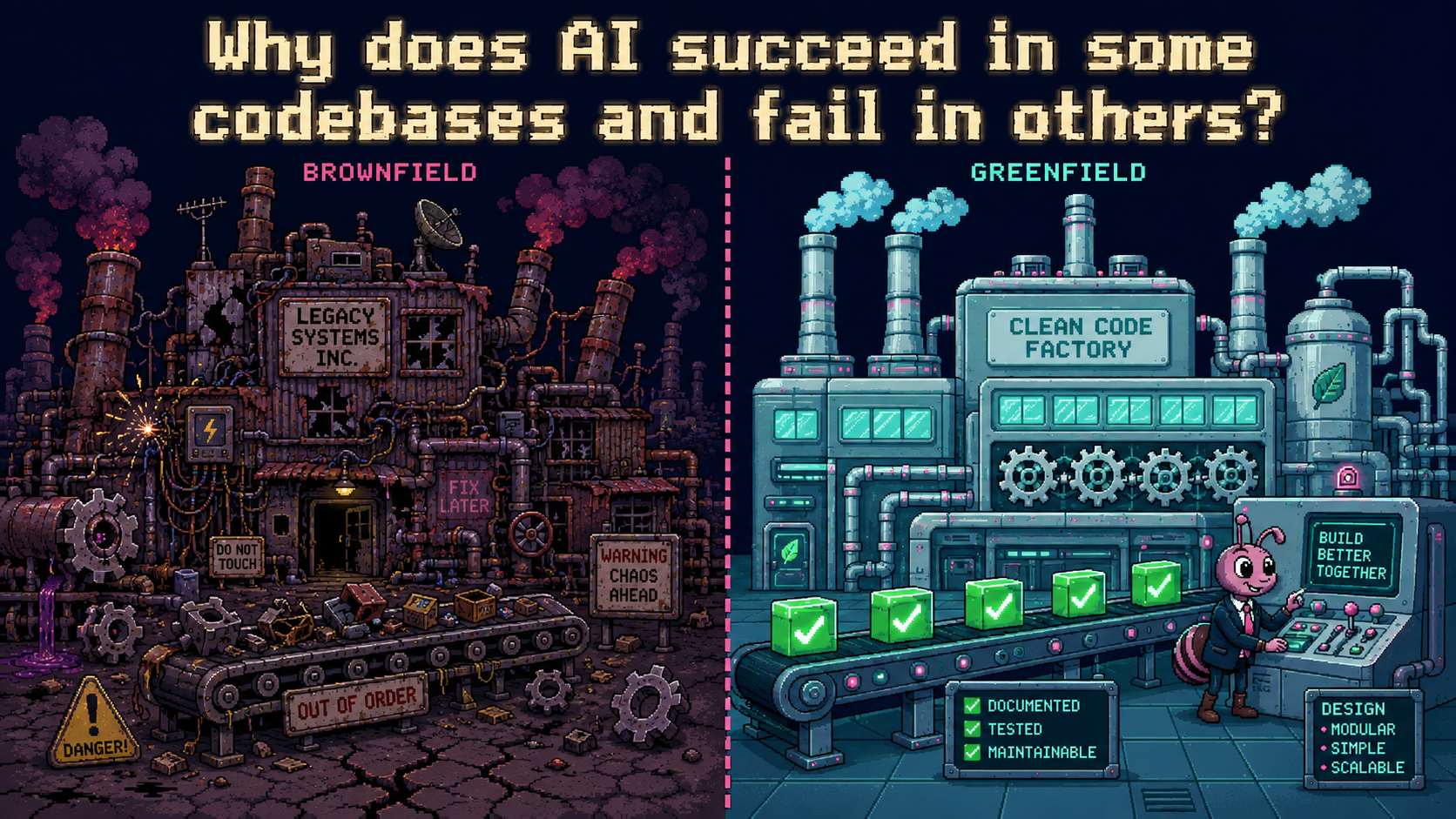 The central question of the talk: why does AI succeed in one codebase and fail in another