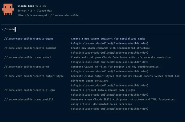 All seven commands available in Claude Code after installing the plugin