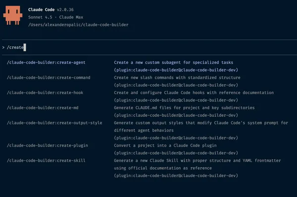 All seven commands available in Claude Code after installing the plugin