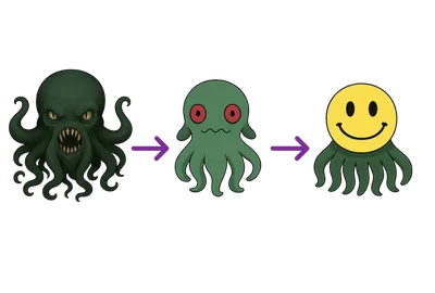 A friendly monster illustration representing AI model transformation