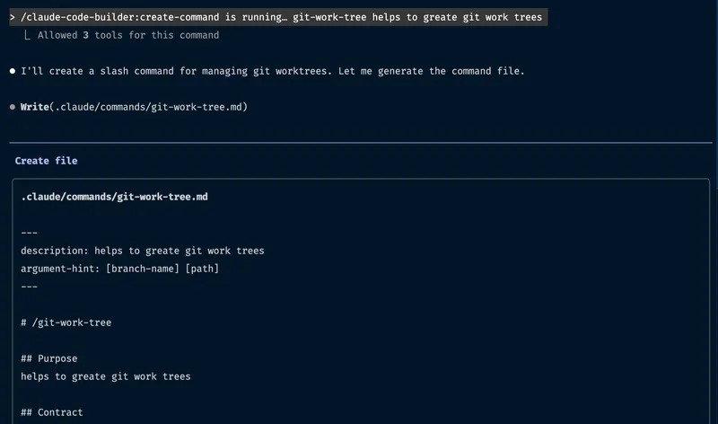 Example output showing a generated skill file with proper structure and frontmatter
