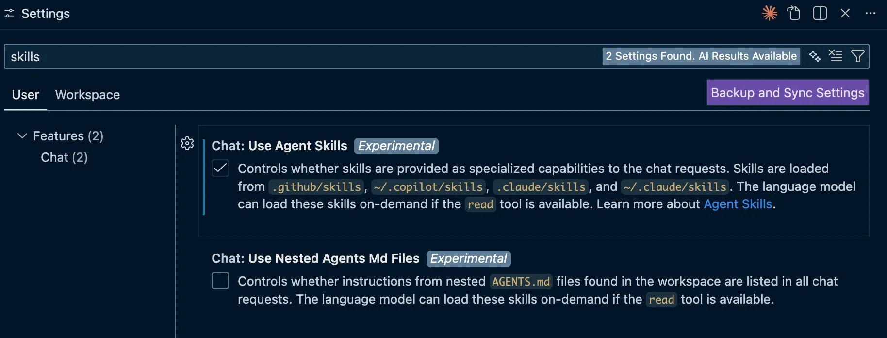 VS Code settings screenshot
