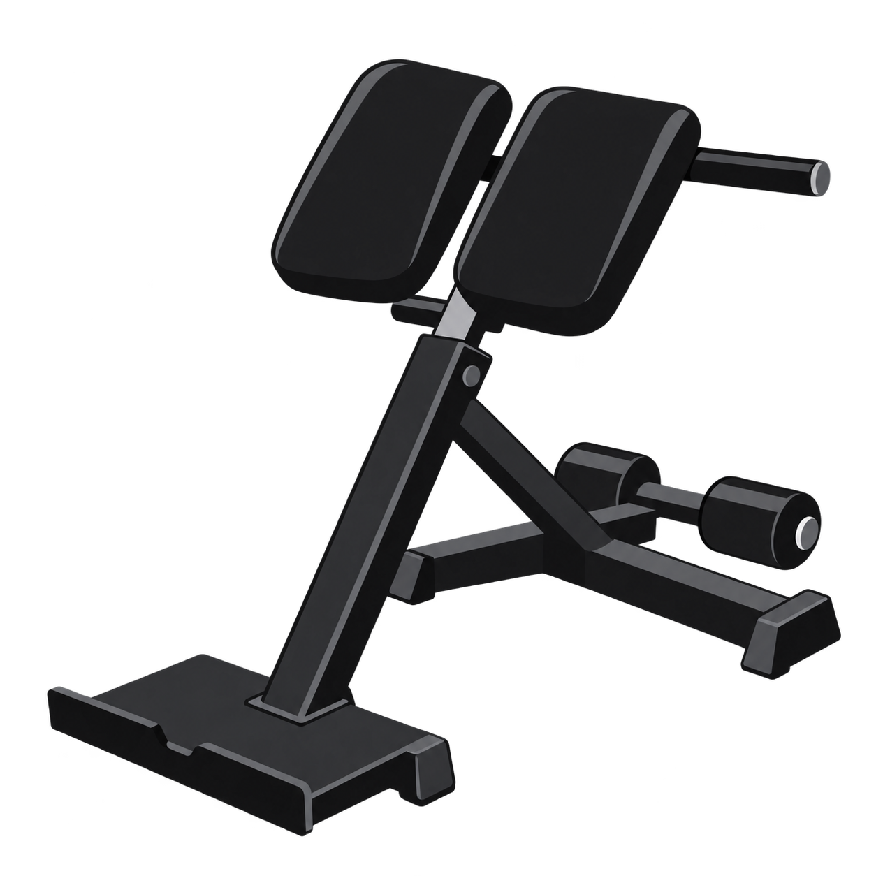 The generated reference icon: a black back-extension bench with padded supports and silver details.