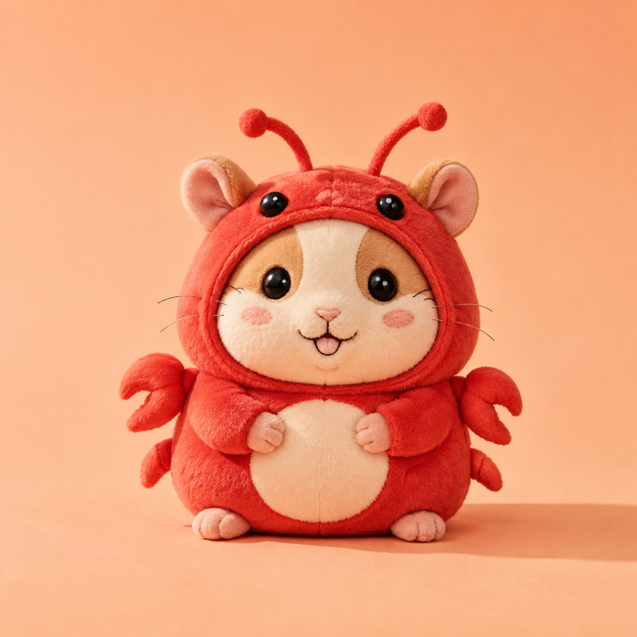 Hamster plush in a red crab costume